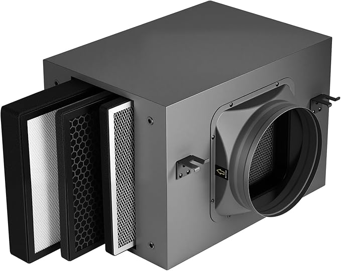 Inline Filter Box 8", 3-Layer Air Filtration Box with High Efficacy HEPA and Carbon Filter, Box Fan Filter for 8 Inch Inline Duct Fan for Whole House and HVAC Ventilation Systems
