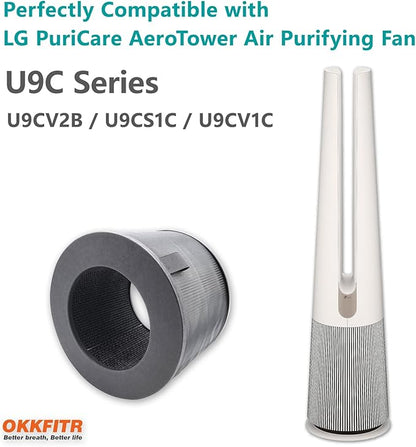 U9C Series (U9CV2B/U9CS1C/U9CV1C) Replacement Filter 2-Pack U9CV2B - 3-in-1 True HEPA & Activated Carbon Air Filter, Compatible with LG PuriCare AeroTower Fan Purifier