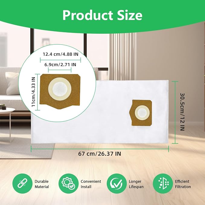 8 Pack AVG0905 Dust Filter Bags, Compatible with EGO Power 9 Gallon Wet/Dry Vacuum WDV0900, High Efficiency Dust Collection Vac Bags