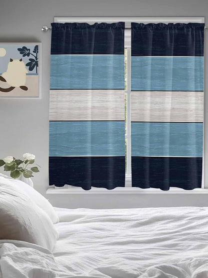 Vintage Country Woodcuts Window Valance Curtains, Blue Gradient Striped Light Filtering Kitchen Valance with 3-inch Rod Pocket for Living Room Bathroom Bedroom,2 Panel,42x63In