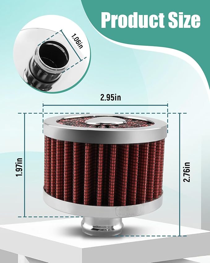 2PCS Car Air Filter Fit for Vehicles with 23mm Air Intake, High Flow Vent Valve Cover Breather Filter (Red)