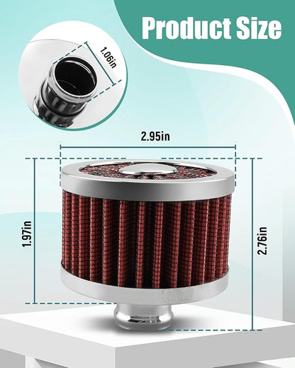 2PCS Car Air Filter Fit for Vehicles with 23mm Air Intake, High Flow Vent Valve Cover Breather Filter (Red)