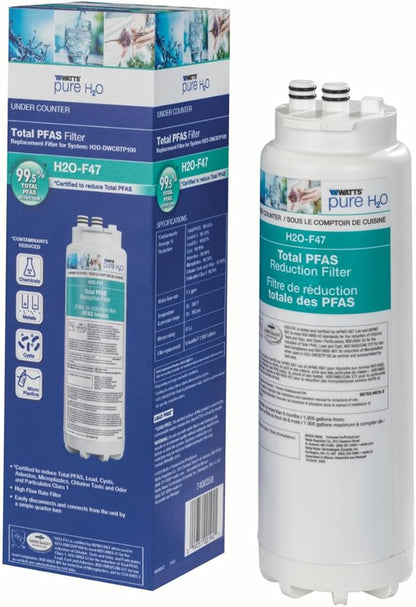 Watts Premier H2O-F47 Quick-Change Total PFAS Reduction Under Counter Water Filter Cartridge Replacement, Reduces Forever Chemicals, High Flow Rate 1.5 GPM, 1/4 Turn Quick Change, 1,900 Gal Capacity