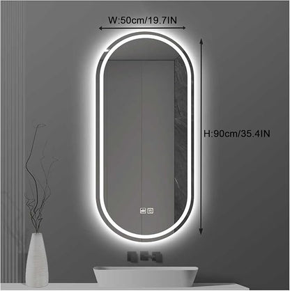Bathroom Mirror with LED Lights，Bathroom Led Mirror ，Backlit Bathroom Mirror ，LED Mirror for Bathroom，Backlit Lighted Makeup Mirror，with Touch Sensor/Dimming/Demister pad(B,H90*W50cm/H35.4*W19.7IN)