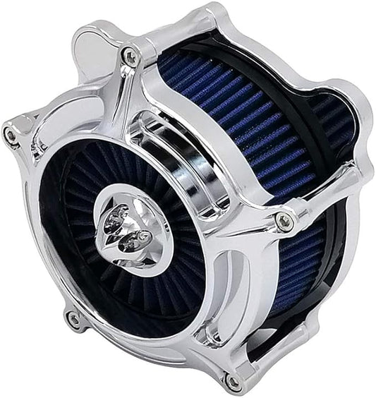 Harley Air Cleaner Turbine Intake Chrome Filter Kit Cnc Cut for Motorcycle Dyna 2000 - 2017 Softail 2000 - 2015 Touring 2000 - 2007 Fitment - B (Blue)