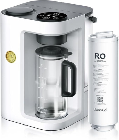 Bluevua RO100ROPOT-LITE Countertop Reverse Osmosis Water Filter System, 5 Stage Purification, 3:1 Pure to Drain, Portable Water Purifier (No Installation Required) (White)