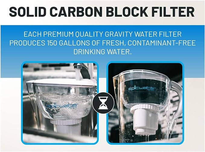 Epic Water Filters Pure REPLACEMENT Compatible with Epic Pure Water Pitcher/Removes Fluoride, Lead, Forever Chemicals, Heavy Metals, Industrial Pollutants/Filters 100 Gallons (1, Pure Standard)