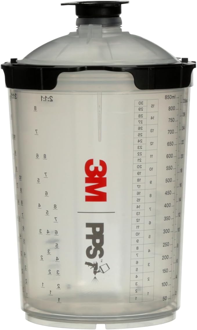 3M PPS 2.0 Spray Gun Cup, Lids and Liners Kit, 26024, Large, 28 Ounces, 200-Micron Filter, Use for Cars, Furniture, House and More, 1 Paint Cup, 50 Disposable Lids and Liners, 32 Sealing Plugs