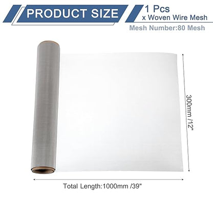 uxcell 80 Mesh 39" x 12" Woven Wire Mesh, 304 Stainless Steel Air Vent Filter Screen, Window Screen Mesh for DIY Projects Vents Cover Filtration Animals Fence