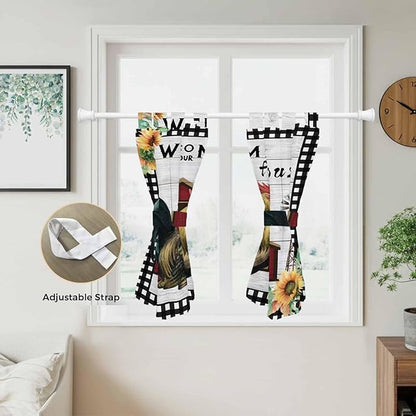 Farmhouse Rooster Bedroom Curtains 63 Inch Length, Window Curtains Tab Top, Rustic Red Barn Windmill Sunflowers Light Filtering Window Treatments Drapes 42"x63" 2 Panel