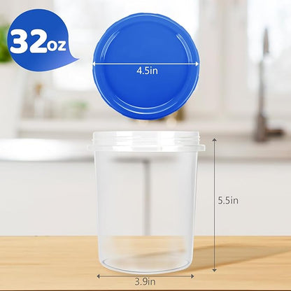 Heavy Duty Airtight Plastic Containers with Twist Top Lids, Stackable Freezer Containers for Lunch, Salad, Soup, Leftover, Ice Cream, BPA Free [6 Pack-32 oz]