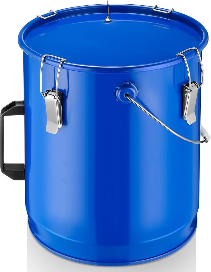 6 Gal Fryer Grease Bucket Fryer Oil Transport Bucket with Lid Steel Oil Disposal Caddy with Anti-rust Coating, Handle, Lock Clips for Transport Cooking Filtering