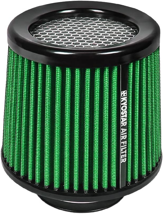 KYOSTAR Universal 3" (76mm) High-Flow Air Filter, Reusable Cone Cold Air Intake, High Performance, Washable, Clamp-On Car High Flow Dry Air Kit, Flange Diameter: 3 Inch, Filter Height: 6.4 Inch, Green