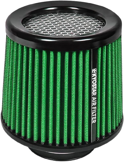 KYOSTAR Universal 3" (76mm) High-Flow Air Filter, Reusable Cone Cold Air Intake, High Performance, Washable, Clamp-On Car High Flow Dry Air Kit, Flange Diameter: 3 Inch, Filter Height: 6.4 Inch, Green