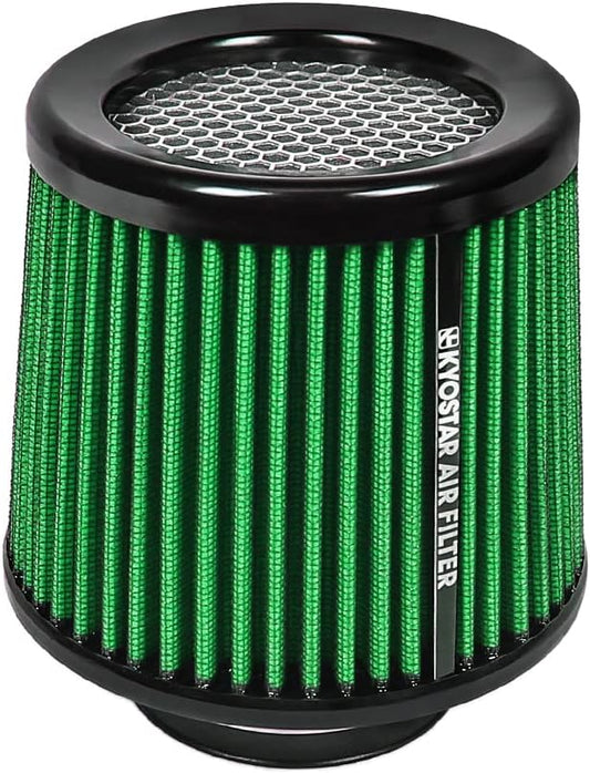 KYOSTAR Universal 3" (76mm) High-Flow Air Filter, Reusable Cone Cold Air Intake, High Performance, Washable, Clamp-On Car High Flow Dry Air Kit, Flange Diameter: 3 Inch, Filter Height: 6.4 Inch, Green