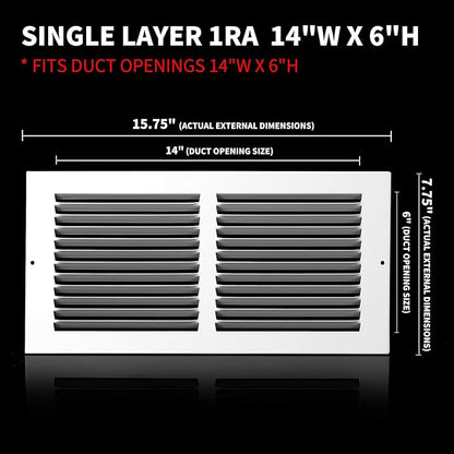 14x6 Vent Cover(Duct Opening Size),Air Return Vent Cover,Flat Vent Cover,Rejillas De Aire Acondicionado para Casa, Return Air Grilles,Outer Dimensions:15.75"W x 7.75"H(14"W x 6"H, Duct Opening)