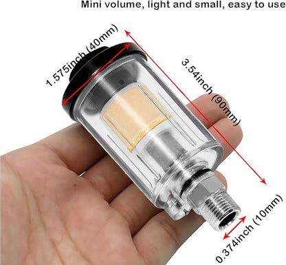 beduan Water Oil Separator Filter, 1/4" NPT Male and Female Thread Spray Gun Filters Air Compressor Fitting Compressed Black（Pack of 2）