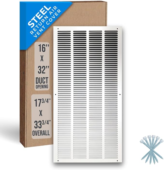 Fits 16x32 Duct Opening | Steel Return Air Grille by Handua | Vent Cover Grill for Sidewall and Ceiling | White | HVAC Cold Air Intake Grille | Outer Dimensions: 17.75"W X 33.75"