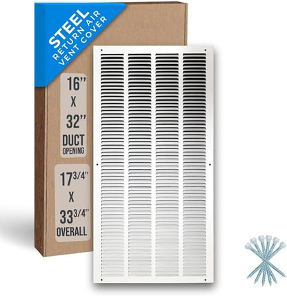 Fits 16x32 Duct Opening | Steel Return Air Grille by Handua | Vent Cover Grill for Sidewall and Ceiling | White | HVAC Cold Air Intake Grille | Outer Dimensions: 17.75"W X 33.75"
