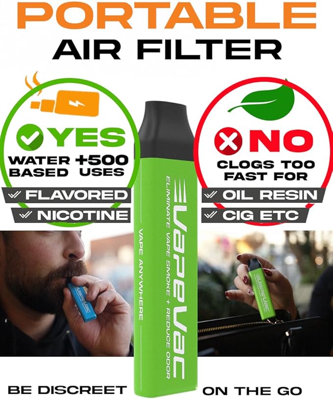 VapeVac(Registered AMZ Brand) – Pocket-Sized Personal Air Filter for Discreet Output Reduction | Minimizes Odor, Keeps Air Fresh | Not an Emission Device – 500+ Uses (Green)