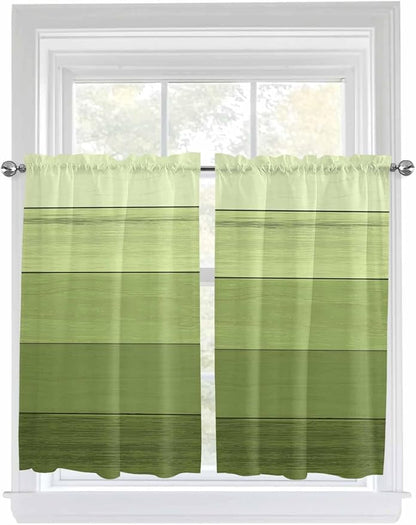 Gradient Green Wooden Board Window Valance Curtains, Retro Country Wood Grain Light Filtering Kitchen Valance with 3-inch Rod Pocket for Living Room Bathroom Bedroom,2 Panel,42x54In
