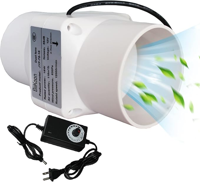 3 Inch Inline Fan 68 Cfm Exhaust Duct Fan with Speed Controller 12V 18W Vent Blower for HVAC Exhaust Grow Tents, Low Noise (Color : Adjustable Speed, Size : 18w)