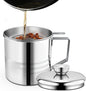 Chihee Grease Container Stainless Steel Bacon Grease Saver with Fine Mesh Strainer 1.2L / 40 fl oz Oil Container Grease Can with Dust-proof Lid Non-slip Tray for Kitchen Storing Frying Cooking Grease