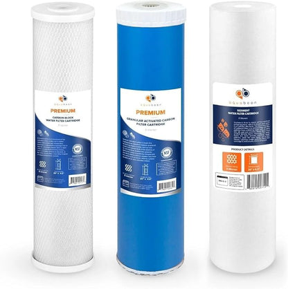 Aquaboon 5 Micron 20 x 4.5 Whole House Water Filter Replacement Cartridge Set: Sediment, GAC & Carbon Filters for 3-Stage Water Filtration System 1 Pack