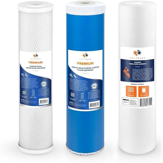Aquaboon 5 Micron 20 x 4.5 Whole House Water Filter Replacement Cartridge Set: Sediment, GAC & Carbon Filters for 3-Stage Water Filtration System 1 Pack