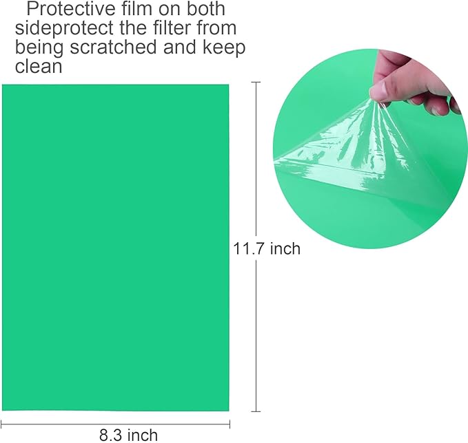 10 Pack Gel Light Filter- Colored Overlays Correction Lighting Filters,Transparent Color Film Plastic Sheets for Christmas Landscape Led Light or Reading (Green)