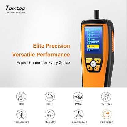 Temtop Air Quality Monitor CO2 Detector Professional Carbon Dioxide PM2.5 PM10 Formaldehyde Temperature and Humidity Monitor w/Audio Alarm Data Export (M2000 2nd)