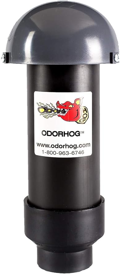 OdorHog Vent Stack Pipe Filter 4 Sizes, Black ABS with Mushroom Cap, Removes Outdoor Septic and Sewer Odors (fits 1.5 or 2.0-inch)