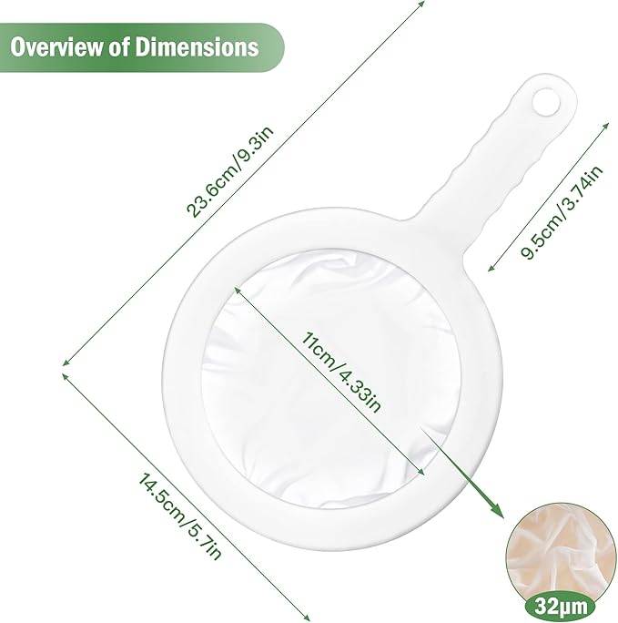 2PCS 450 Mesh Fine Mesh Filter with PP Material Non-Slip Anti-Scalding Handle Safe and Durable Sieve for Kitchen Tea Soy Milk Coffee Juice, 12.72x6.85x3.86 inch