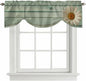 Daisy Flower Tie Up Valance Curtains for Windows, Kitchen Curtains Window Shades, Modern Art Floral Farmhouse Teal Wooden Grain Light Filtering Roman Curtain Valances for Bedroom/Bathroom/Cafe 42"x18"
