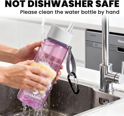 Survimate 5-Stage 0.01μm Ultra-Filtration Filtered Water Bottle, BPA-Free Material, NSF/ANSI 42&372 Certified, Portable Water Filter Bottle for Survival, Camping, Hiking, and Emergency Use
