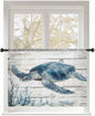 Sheer Curtains 54 Inch Length, Ocean Sea Turtle Semi Sheer Curtains Light Filtering Window Treatment, Coastal Seaweed Vintage Wood Grain Privacy Voile Drapes for Living Room Bedroom 52x54 Inch