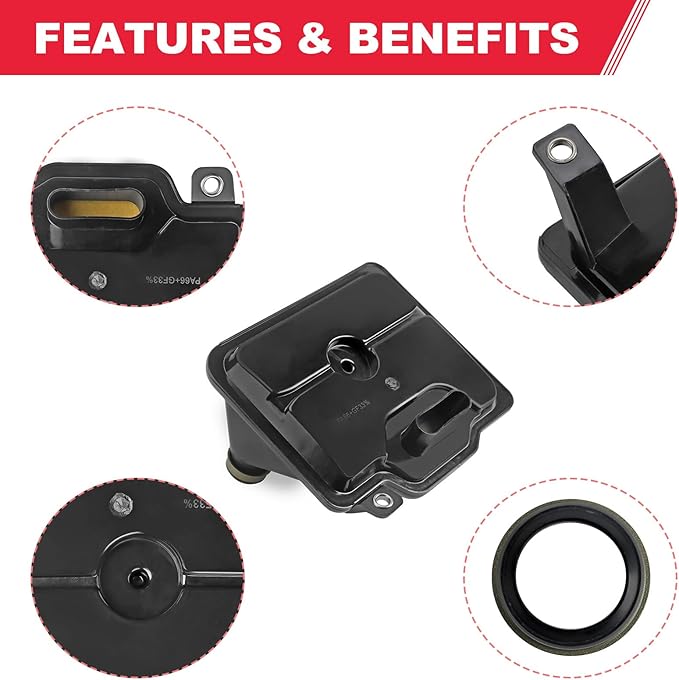 62TE Automatic Transmission Filter with Gasket Kit Fits for Dodge Grand Caravan Avenger Ram ProMaster Chrysler Town & Country 200 Replaces# 68018555AA FT1240 58128