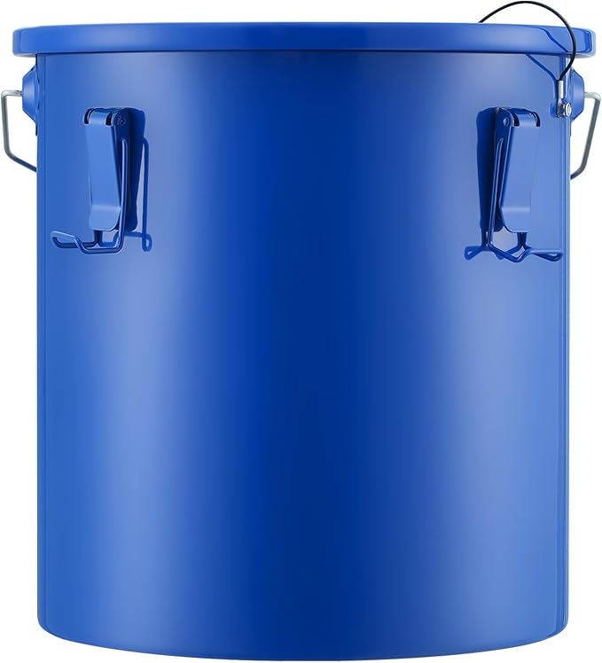 VEVOR Fryer Grease Bucket - 6 Gal Carbon Steel Oil Disposal Caddy with Rust-Proof Coating, Transport Container with Lid, Lock Clips, Filter Bag for Hot Cooking Oil Filtering