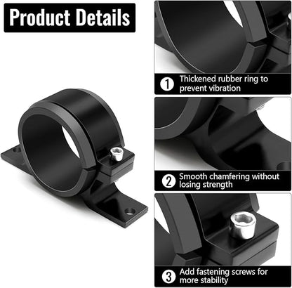 2 Pcs Universal Car Fuel Pump Fuel Filter Mounting Bracket Aluminum Clamp Holder with Rubber Insert, Black Hard Aluminum Anodized Accessories Suitable for Vehicle Fuel Oil Line (50 to 55 mm)