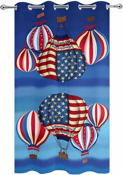 Independence Day Waterproof Outdoor Curtains for Patio, Windproof Weatherproof Curtains with Weighted Hem, Hot Air Balloon Patriotic Star Light Filtering Privacy Drapes for Porch 54"x 108"