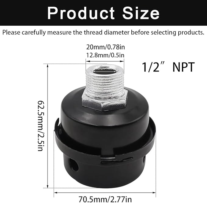 2pcs 1/2" Thread Air Compressor Silencer,Air Compressor Intake Filter Sound Muffler Accessories 20mm for generators,blowers, exhaust ports