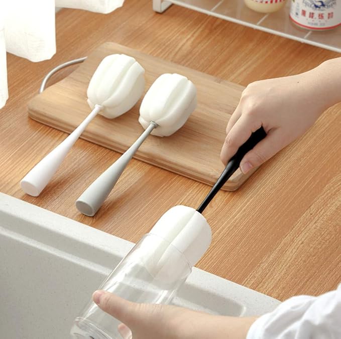 Long Handle Cup Bottle Cleaning Brush Sponge Pot Cleaner Scourer Washer(2pcs)