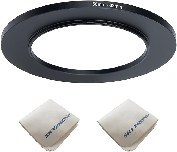 58mm Lens to 82mm Camera Lens Adapter 58mm to 82mm Step Up Ring Adapter Ring for All Brands of UV ND CPL, with Premium Lens Wiping Cloth 2 Pack (58mm-82mm)