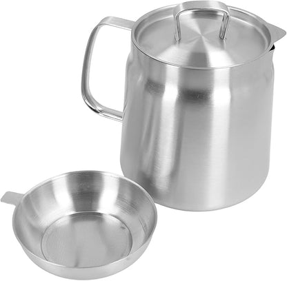 Oil Strainer, Bacon Grease Container Large Capacity Deep Fryer and Strainer Cup Combo Pan, 304 Stainless Steel Oil Separator, Ergonomic Handle, Easy to Use, Multi Functional, for