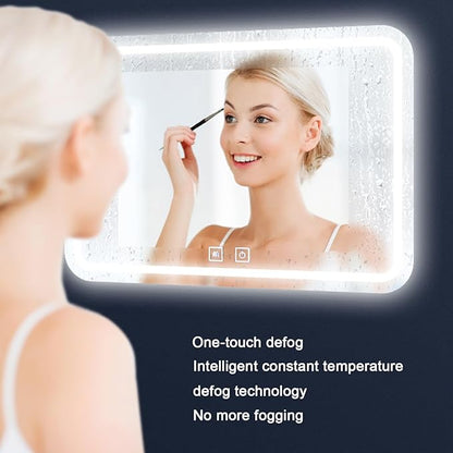 Smart Lighted Bathroom Mirror for Wall，Bathroom Mirror with LED Lights，Lighted Bathroom Makeup，Waterproof，Shatterproof，with Touch Sensor/Dimming/Demister pad(H50*W70cm/H19.7*W27.6IN)