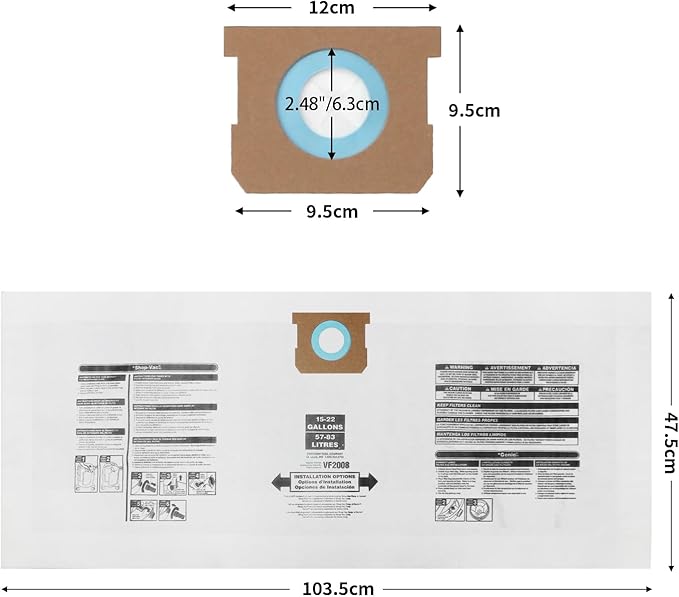 TYPE G 90663 9066300; TYPE J 90673 9067300, Part VF2008, ALYYDBG Replacement for Shop Vac 15-22 Gallon Vac Dust Bags,3 PCS