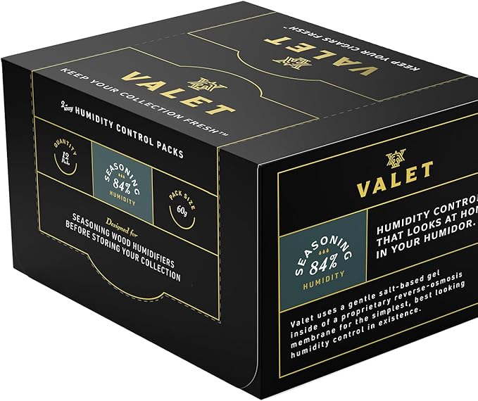 Valet 84% Two-Way Humidity Packs for Wood Containers, 12-Pack, 60g Each, Humidifier Pack Prevents Leaks and Controls Moisture with Natural Craft Paper Design