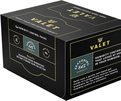 Valet 84% Two-Way Humidity Packs for Wood Containers, 12-Pack, 60g Each, Humidifier Pack Prevents Leaks and Controls Moisture with Natural Craft Paper Design