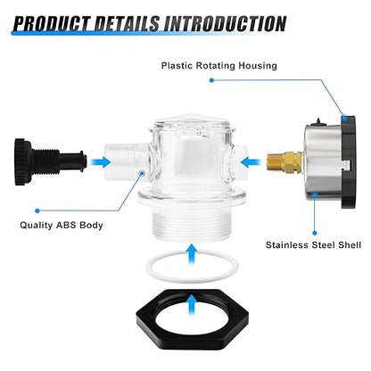 MEANLIN MEASURE 273564Z Manual Air Relief Valve Replacement for Pentair for Triton II, Triton C, TR100C and TR140C Pool Spa Sand Filters with 60Psi Steel Start and Clean Filter Pressure Gauge
