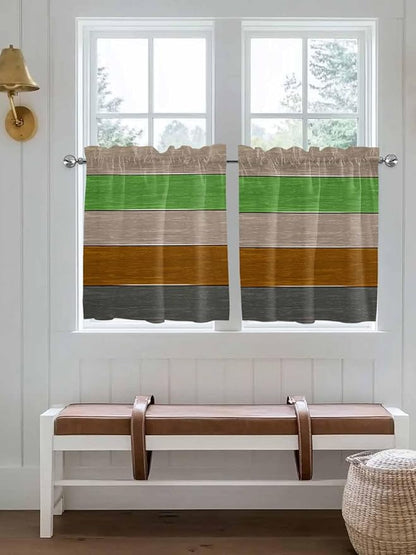 Farm Gray Green Brown Wood Grain Window Valance Curtains, Rustic Wooden Plank Light Filtering Kitchen Valance with 3-inch Rod Pocket for Living Room Bathroom Bedroom,2 Panel,27.5x24In